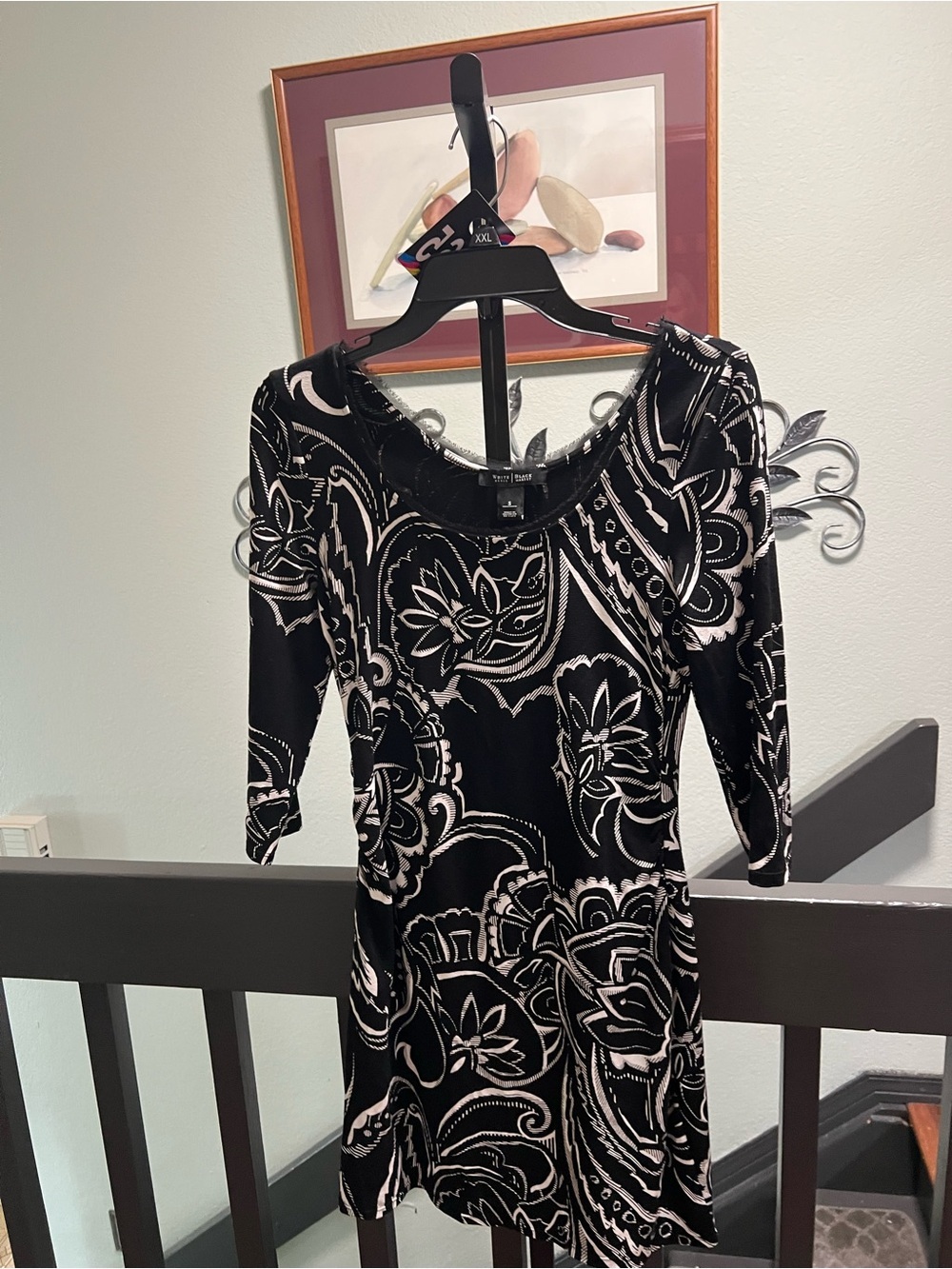 White House Black Market Black and Cream Floral Scoop Neck Dress Size Small #265